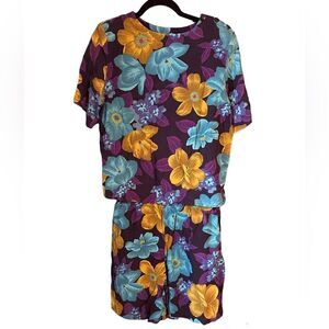 Vintage Floral Tropical Shorts Top Set Sz Medium Colorful